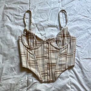 White fox ivory plaid fuzzy soft corset bustier cropped tank top